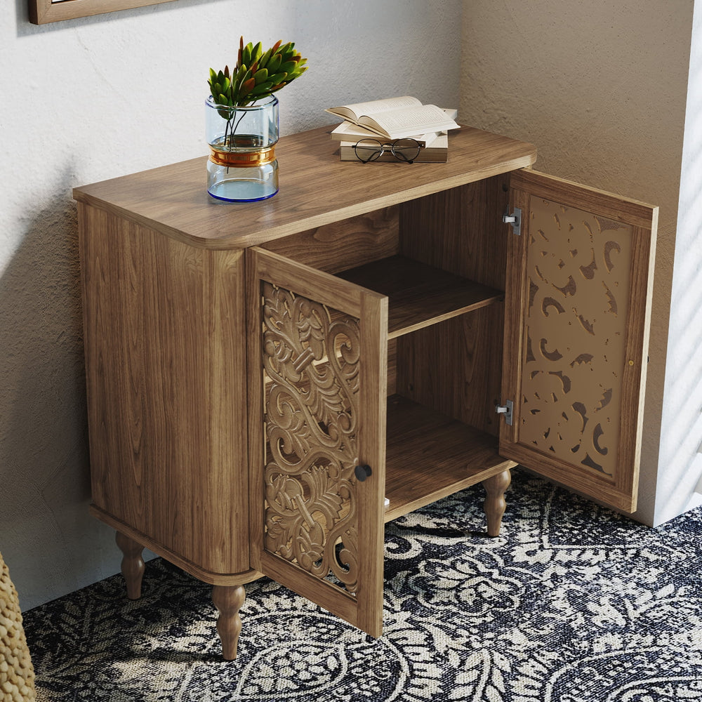 HLR 48" Accent Cabinet with 4 Doors, Vintage Hollow Carving Storage Credenza, Sideboards and Buffets Cabinet for Living Room, Kitchen, Dining Room, Entryway