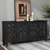 HLR 48" Accent Cabinet with 4 Doors, Vintage Hollow Carving Storage Credenza, Sideboards and Buffets Cabinet for Living Room, Kitchen, Dining Room, Entryway - 48"-4door-Black