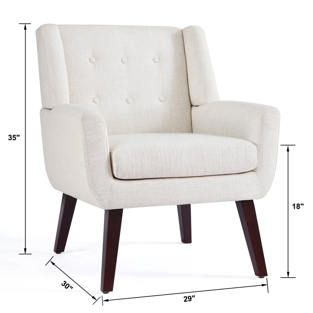 HUIMO Accent Chair, Button - Tufted Upholstered Living Room Chairs, Mid Century Modern Comfy Reading Chairs for Bedroom, Living Room, Beige