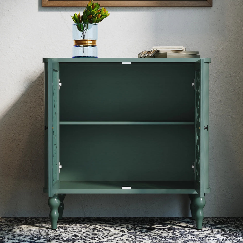 HLR 48" Accent Cabinet with 4 Doors, Vintage Hollow Carving Storage Credenza, Sideboards and Buffets Cabinet for Living Room, Kitchen, Dining Room, Entryway