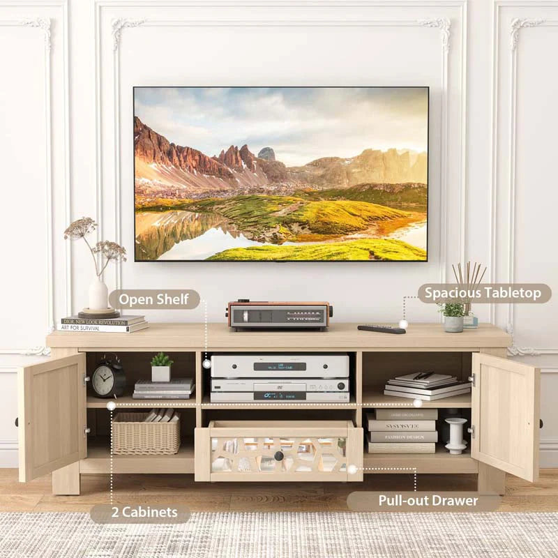 55" Retro TV Stand for 60 Inch TVs, TV Console Cabinet Entertainment Center with Mirror Doors, Drawer Open Shelf, Cable Hole