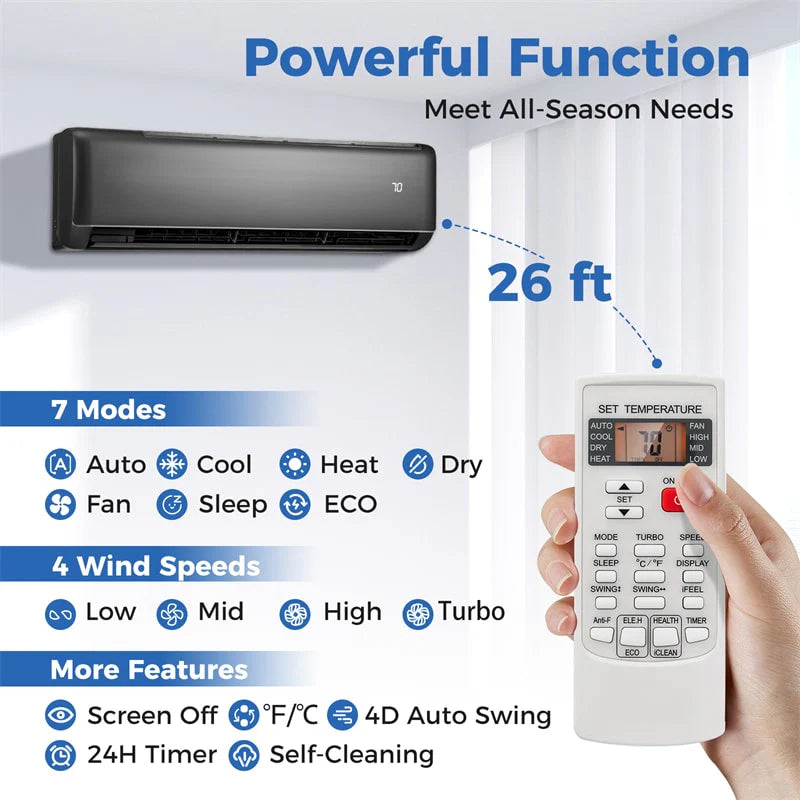 Energy Star 18000 BTU Mini Split Air Conditioner & Heater, 21 SEER2 208-230V Inverter Split AC Unit with Heat Pump for Rooms up to 1250 Sq.Ft