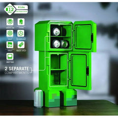Minecraft 18053 Green Creeper Body 12 Can Mini Fridge 8L 2 Door Ambient Lighting 25.2" H 9.5" W 9.1" D
