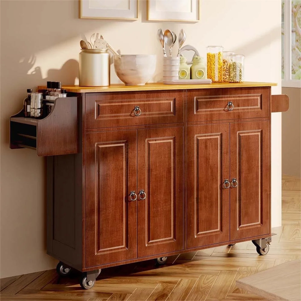 Lofka 52 - Inch Kitchen Island with Storage on Wheels with Wood Drop Leaf, Ideal for Small Kitchens
