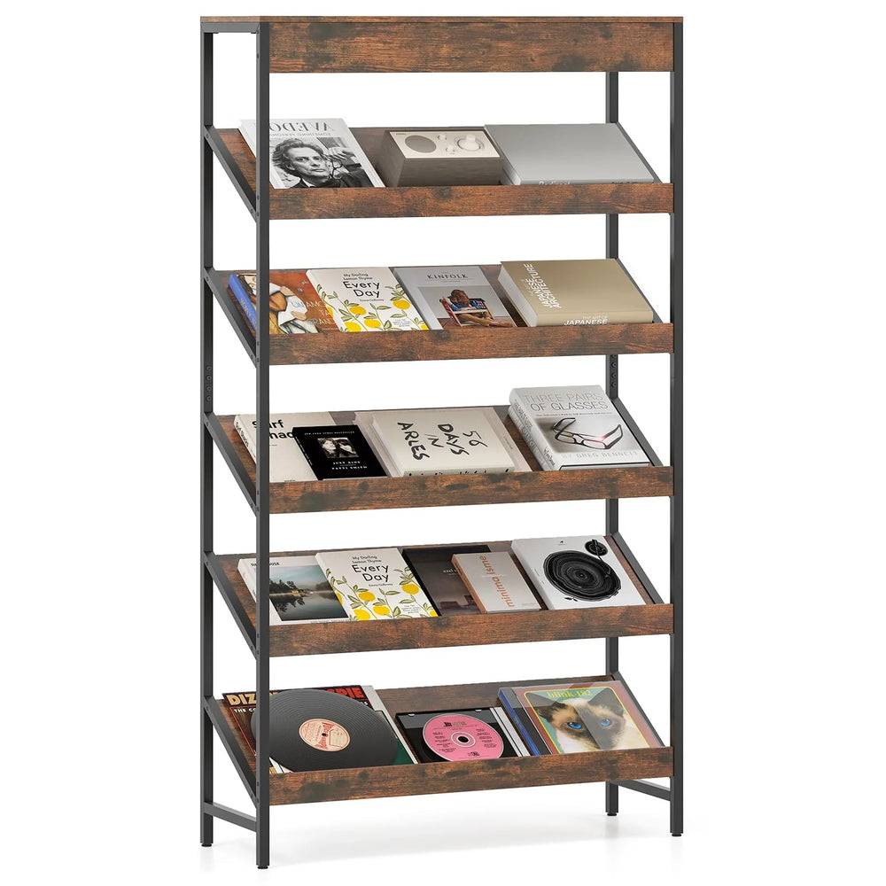 Tangkula 6-Tier Tall Freestanding Bookshelf with Angled Shelves for Home Office