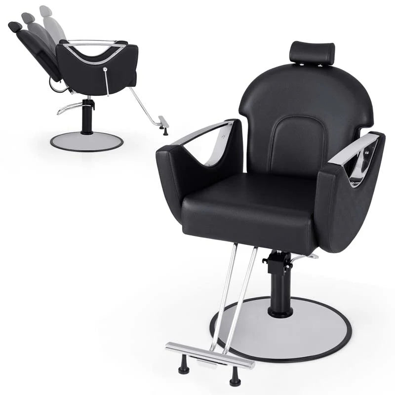 Reclining Barber Chair, 360° Swivel Salon Chair with Heavy Duty Hydraulic Pump, Adjustable Height & Headrest for Hair Styling, Makeup, Tattoo