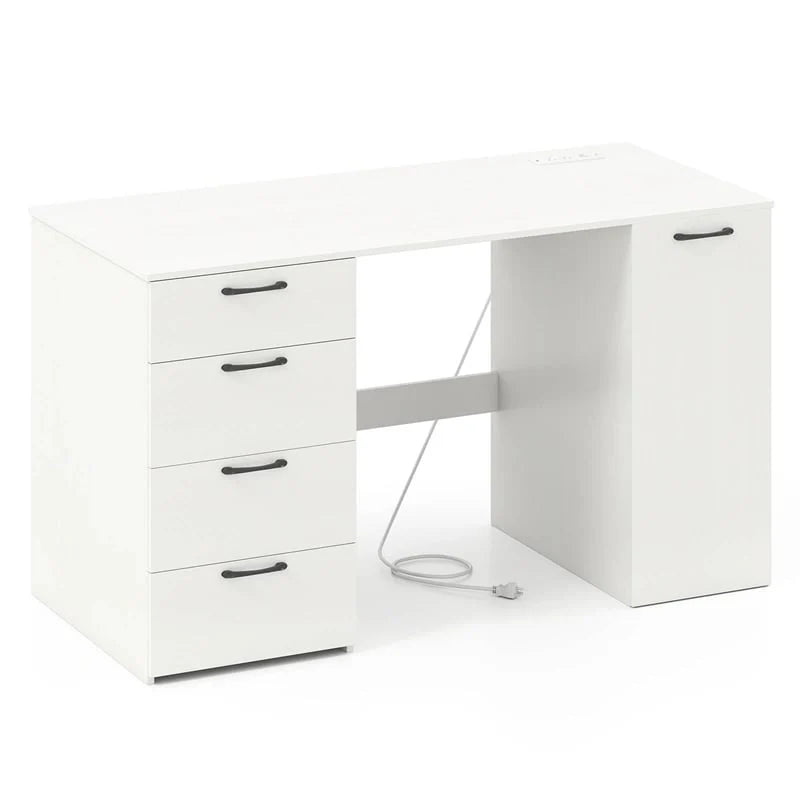 53" Computer Desk with 4 Storage Drawers & Cabinet, Home Office Desk w/ Charging Station, Adjustable Shelf & Cable Management for Study, Makeup