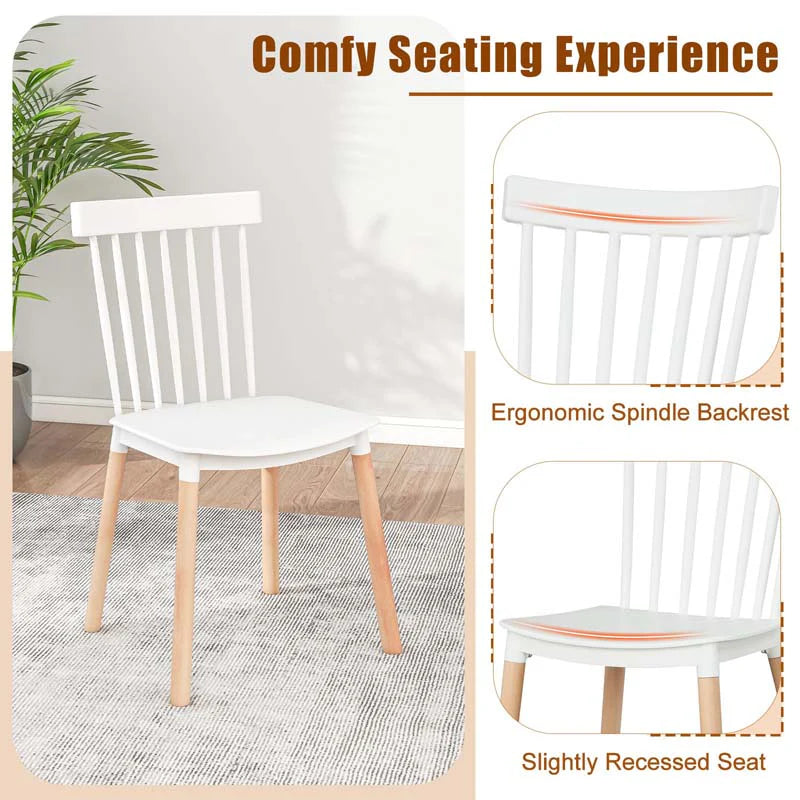 Set of 4 Windsor Dining Chairs, Modern Armless Side Kitchen Chairs with Spindle Back, Curved Seat & Solid Wood Legs for Living Room, Restaurant