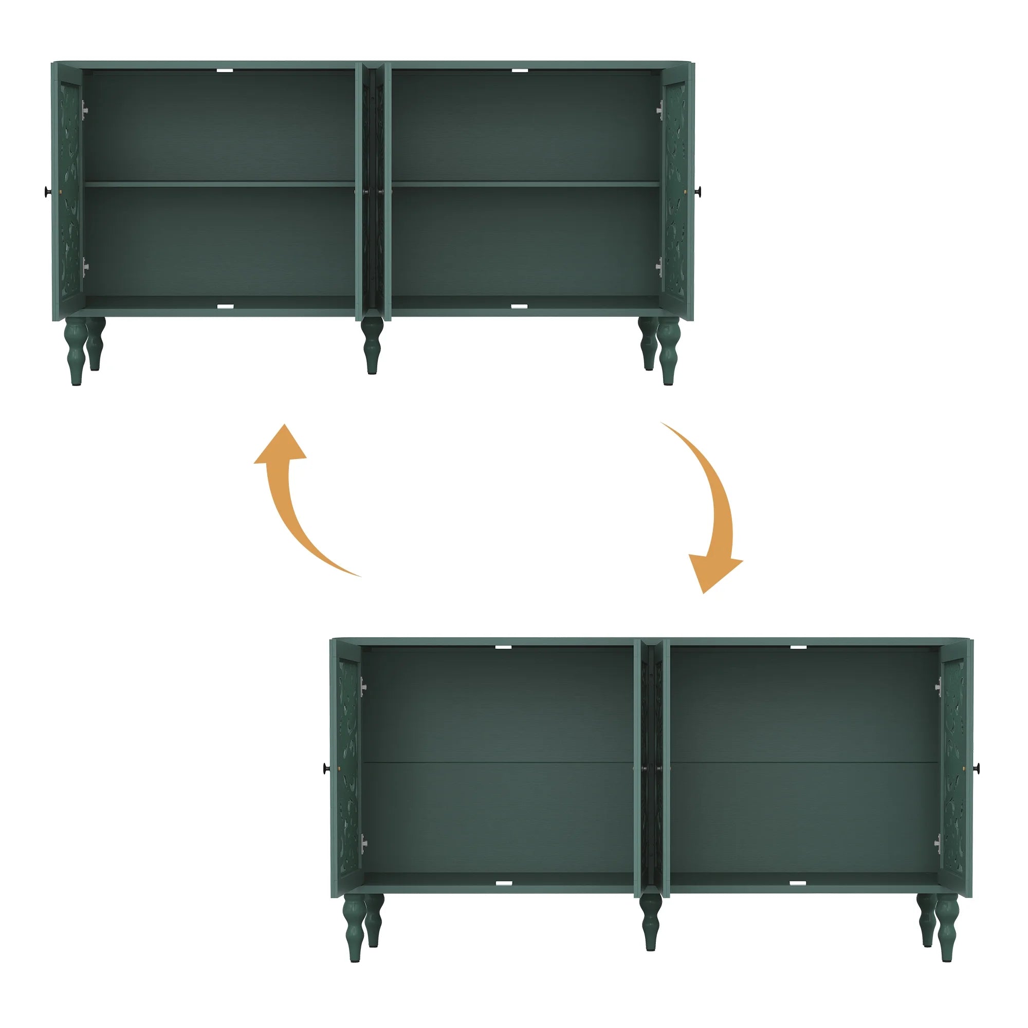 HLR 48" Accent Cabinet with 4 Doors, Vintage Hollow Carving Storage Credenza, Sideboards and Buffets Cabinet for Living Room, Kitchen, Dining Room, Entryway