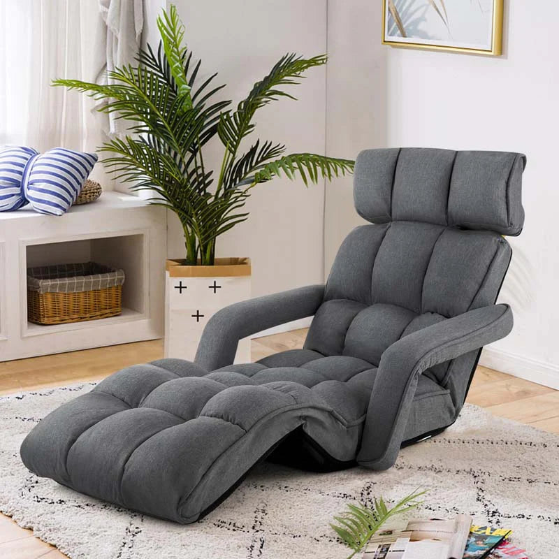 6-Position Adjustable Floor Sofa Bed, Folding Lazy Sofa Chaise Lounger Recliner with Armrests & Footrests for Living Room, Bedroom & Gaming