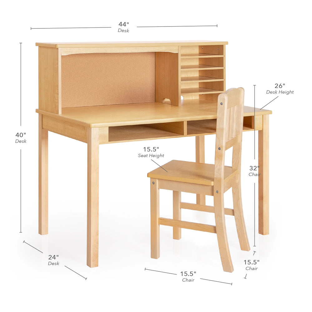 Guidecraft Kids Media Desk and Chair Set - Gray: Kids Desk and Chair Set, Study Table for Kids with Hutch and Shelf, Wood Bedroom Furniture Set