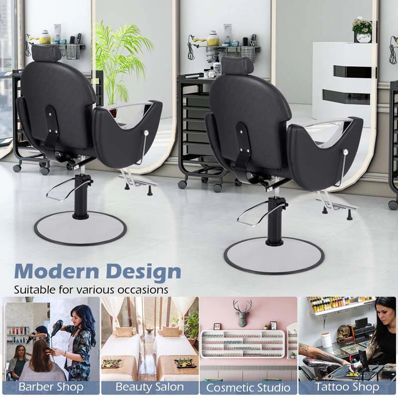 Reclining Barber Chair, 360° Swivel Salon Chair with Heavy Duty Hydraulic Pump, Adjustable Height & Headrest for Hair Styling, Makeup, Tattoo