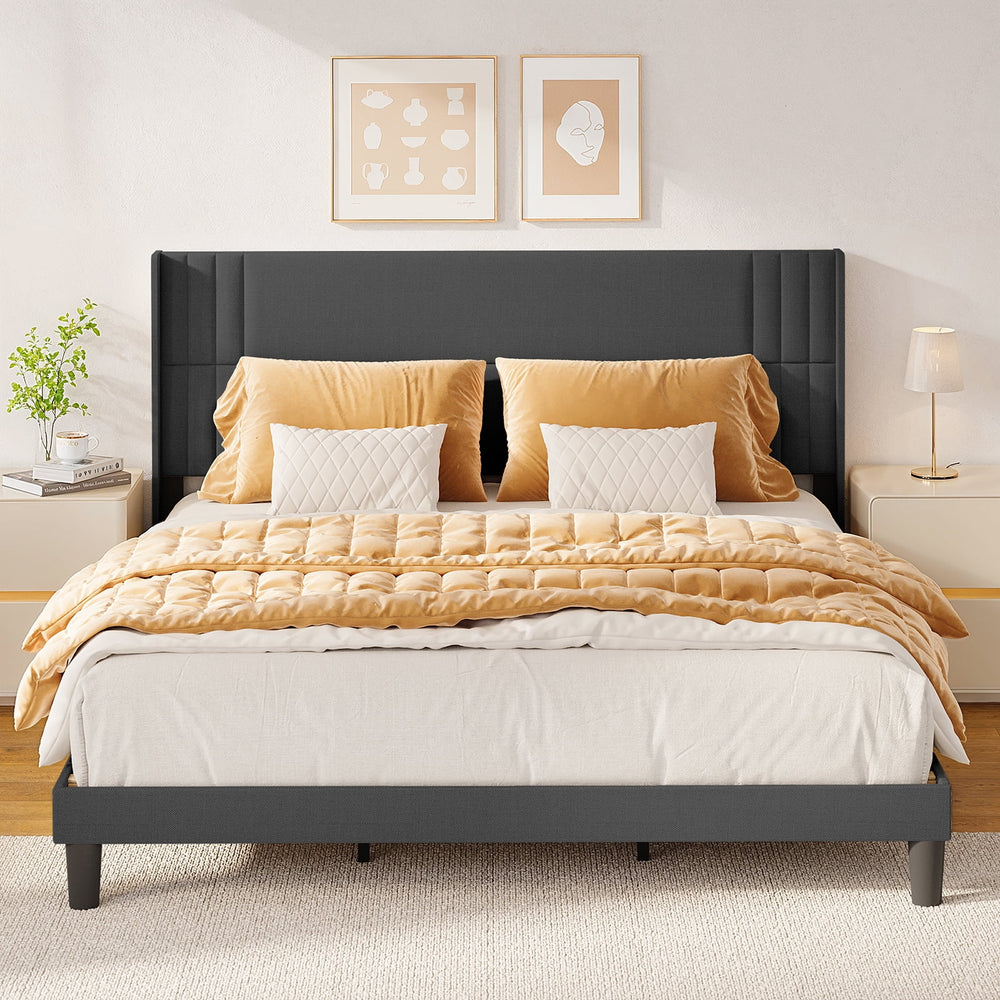 Bedroom Furniture Set - Includes Queen Bed Frame, Nightstands Set of 2, 5 - Drawer Dresser & Double Wide 6 - Drawer Dresser - Modern Storage Solution for Stylish Home Decor, Black