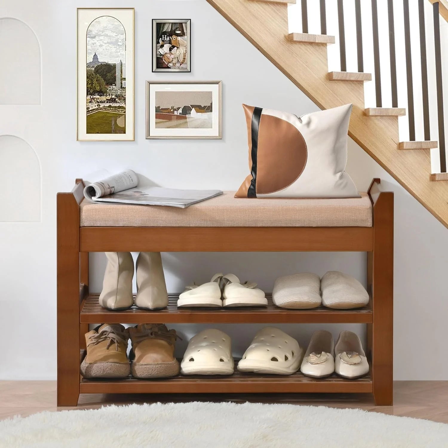 Shoe Rack for Front Door Entrance, 28 Entryway Bench with Coat Rack, Hall Tree Shoe Bench with Storage for Entry, Hallway, Bedroom, Living Room