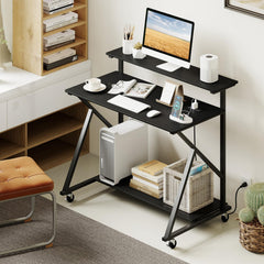 Tangkula 39.5" Mobile Computer Desk with Power Outlets for Home Office Bedroom - Black
