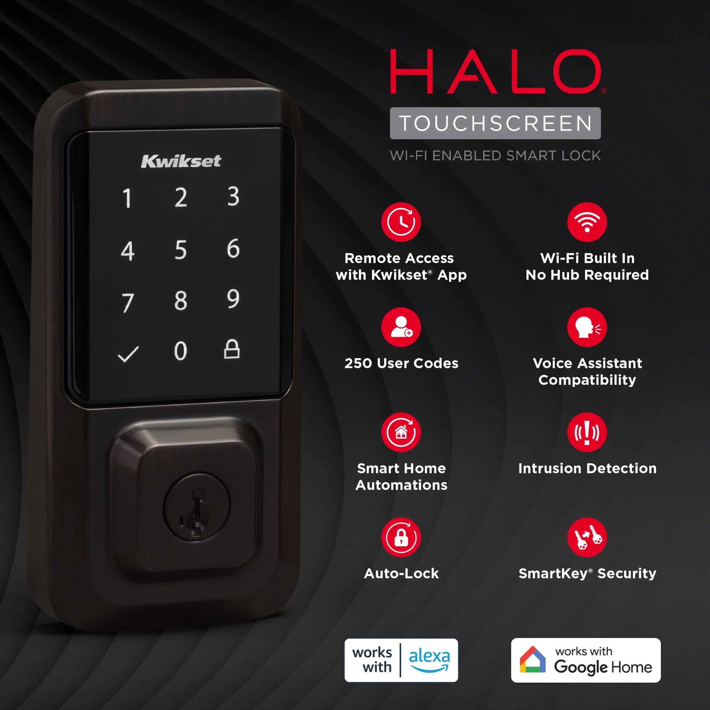 Kwikset Halo Touchscreen Wi - Fi Smart Deadbolt Hardware Lock with Smartkey Satin Nickel