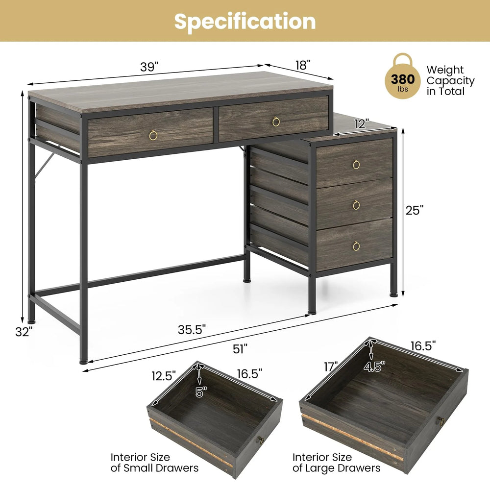 Tangkula 51" Home Office Desk with Printer Stand