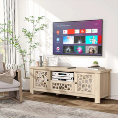 55" Retro TV Stand for 60 Inch TVs, TV Console Cabinet Entertainment Center with Mirror Doors, Drawer Open Shelf, Cable Hole - Dark Brown