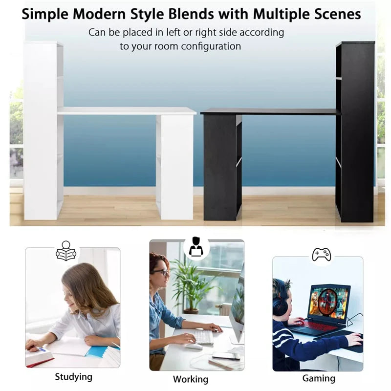 48" Computer Desk with 6-Tier Storage Shelves, 3-in-1 Reversible Writing Desk w/ Bookshelf & CPU Stand, Space-Saving Home Office Workstation