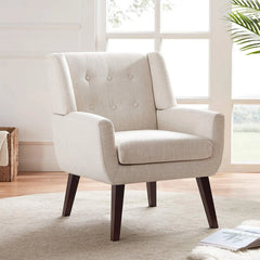 HUIMO Accent Chair, Button Tufted Upholstered Living Room Chairs, Mid Century Modern Comfy Reading Chairs for Bedroom, Living Room, Beige