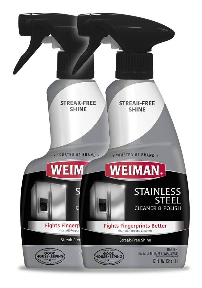 Weiman Stainless Steel Cleaner and Polish 12 Ounce (2 Pack) Removes Fingerprints, Residue, Water Marks and Grease from Appliances Refrigerators