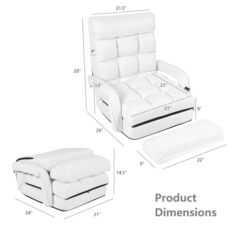 Folding Lazy Sofa Floor Chair with 6-Position Adjustable Backrest, Lumbar Pillow & Armrests, Indoor Chaise Lounge Sofa for Gaming, Living Room - Red