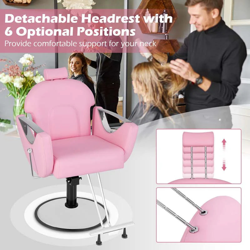 Reclining Barber Chair, 360° Swivel Salon Chair with Heavy Duty Hydraulic Pump, Adjustable Height & Headrest for Hair Styling, Makeup, Tattoo