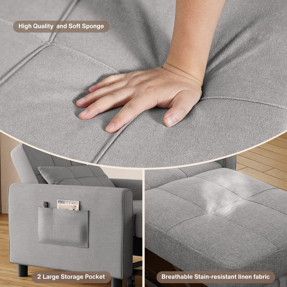 Lofka Chair Bed, Convertible Sofa Bed Couch Recliner Single Bed for Living Room/Office/Bedroom, Light Gray - Yellow