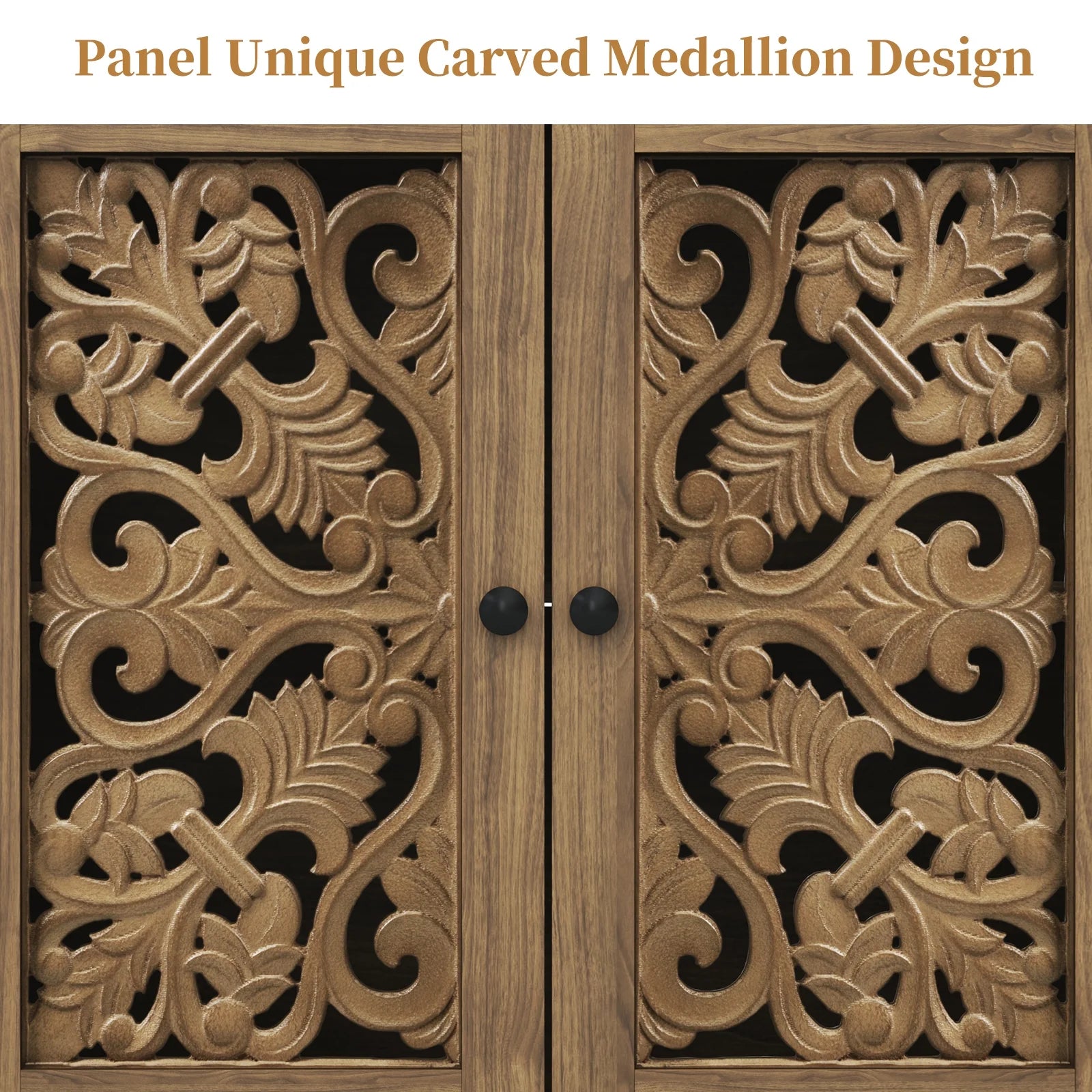 HLR 48" Accent Cabinet with 4 Doors, Vintage Hollow Carving Storage Credenza, Sideboards and Buffets Cabinet for Living Room, Kitchen, Dining Room, Entryway