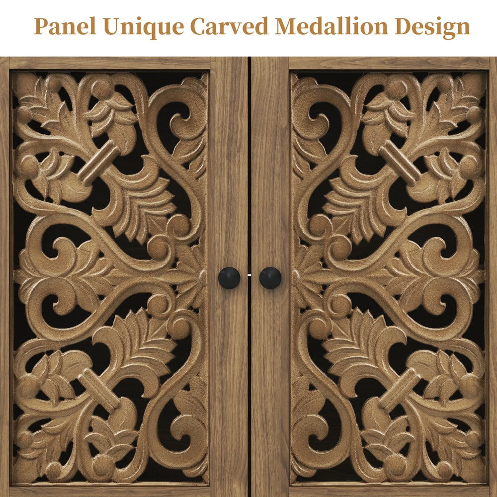 HLR 48" Accent Cabinet with 4 Doors, Vintage Hollow Carving Storage Credenza, Sideboards and Buffets Cabinet for Living Room, Kitchen, Dining Room, Entryway