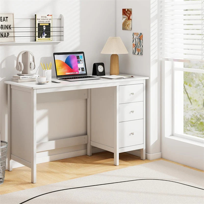 Computer Desk with 3 Storage Drawers, 48" Modern Home Office Desk with Spacious Desktop, Compact Study Writing Desk Workstation for Bedroom - Black