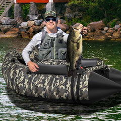 Inflatable Fishing Float Tube, 350 LBS Capacity Belly Boat with Paddle, Flippers, Rod Holder, Fish Ruler, Pump, Storage Bag & Adjustable Straps