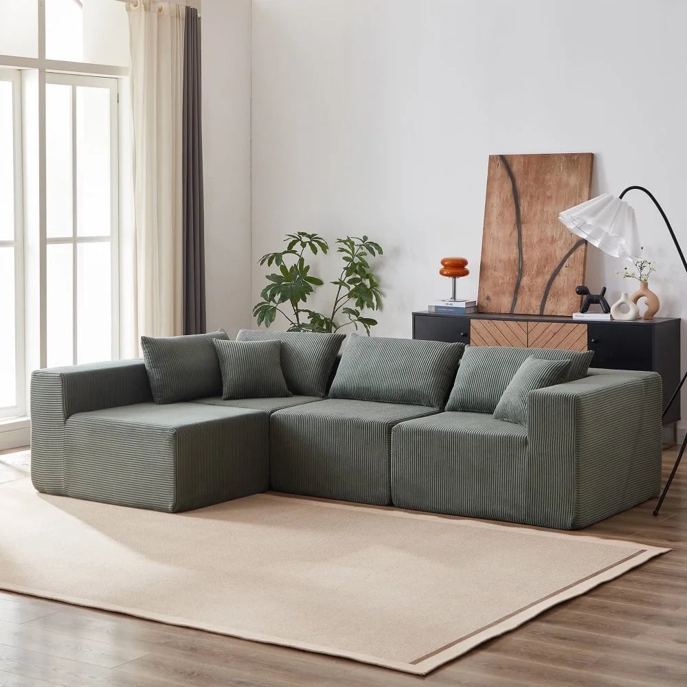 104 - Inch Corduroy Modular L Shaped Sectional Sofa, Luxury Floor Couch Set, Upholstered Indoor Furniture, Foam - Filled Compressed Sofa for Living Room, Bedroom, 4 PC Free Combination ?