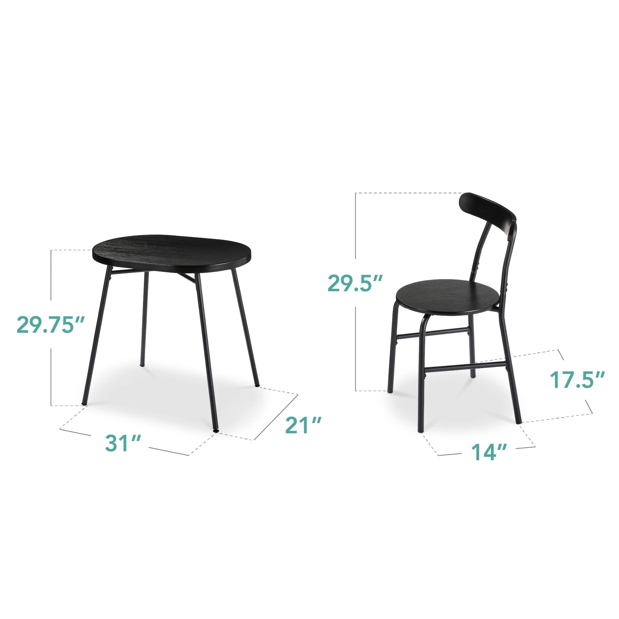 Best Choice Products 3 - Piece Modern Oval Dining Table Set, Small Kitchen Dinette W/ 2 Chairs - Black/Black