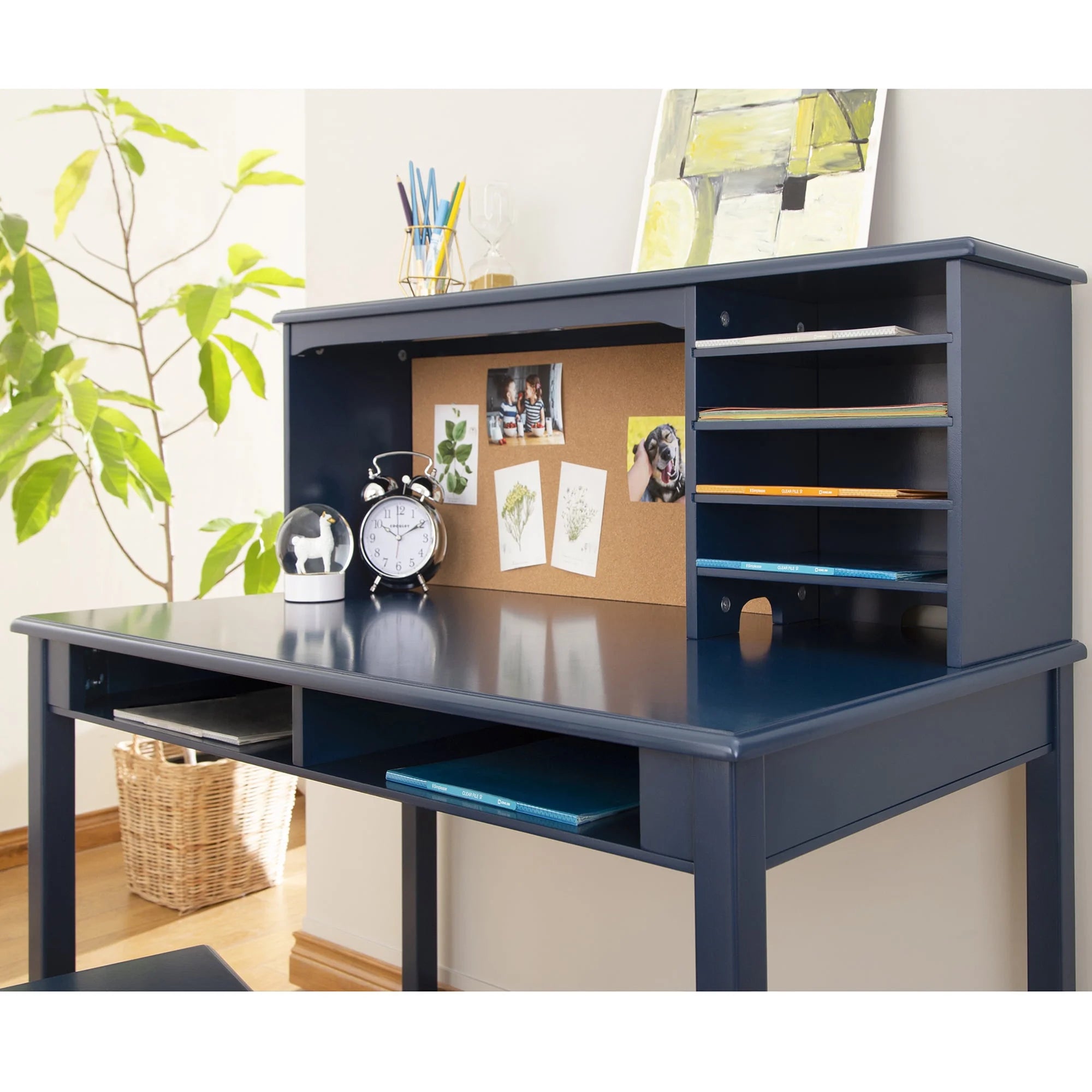 Guidecraft Kids Media Desk and Chair Set - Gray: Kids Desk and Chair Set, Study Table for Kids with Hutch and Shelf, Wood Bedroom Furniture Set