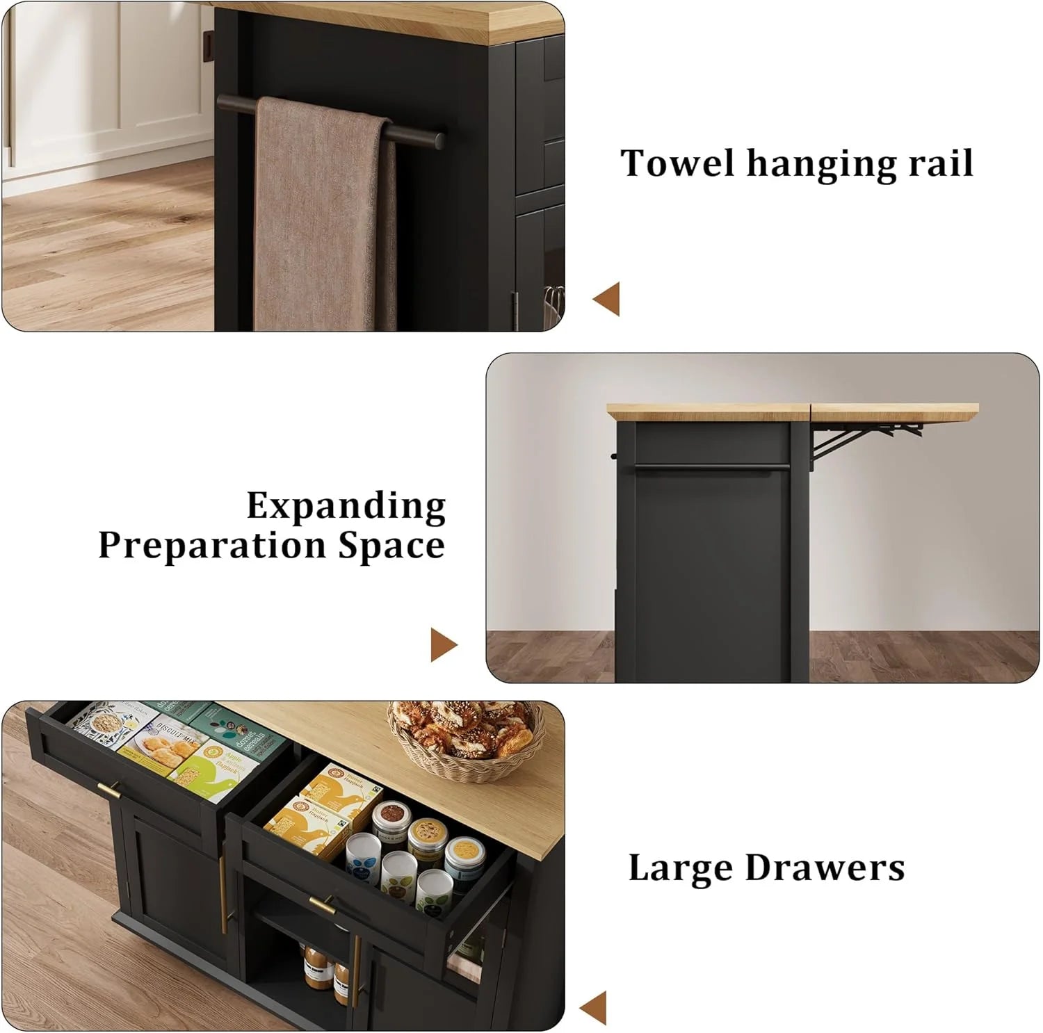WALYWIK Foldable Kitchen Island Cart with Wheels, 2 Glass Doors, Spice Rack & Towel Holder - Compact Mobile Storage Cart for Small Kitchens, Dining Rooms, Camping & Rvs - Grey