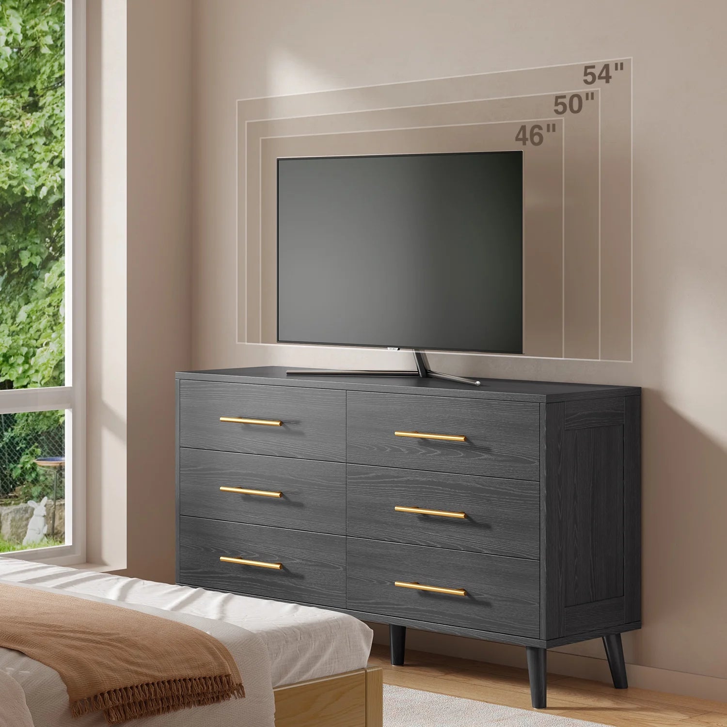 Noelse 3 Piece Bedroom Furniture Set, 6 Drawer Dresser with 2 Nightstands, Modern Wood Storage Organizer with Metal Handles for Bedroom, Living Room, Black
