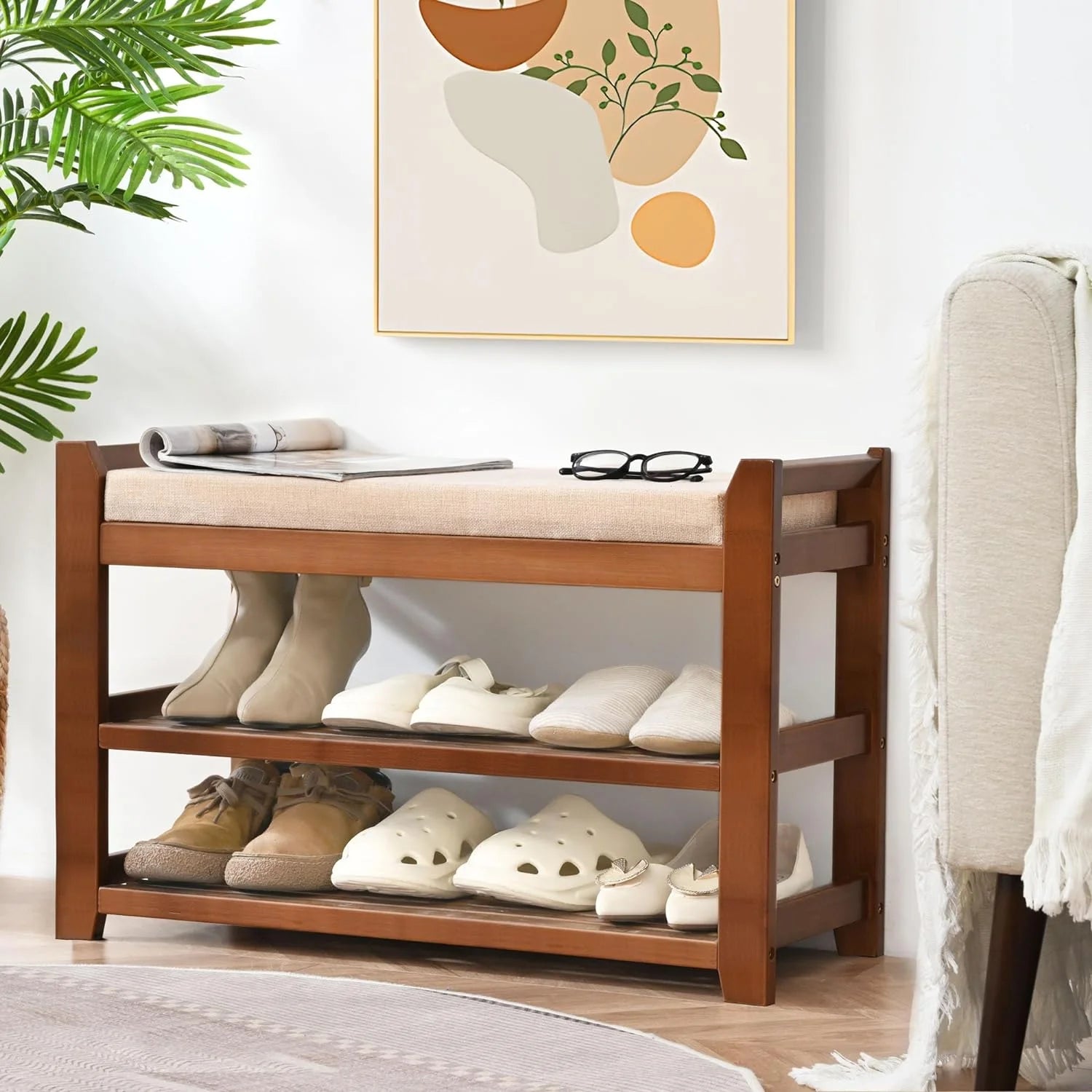 Shoe Rack for Front Door Entrance, 28 Entryway Bench with Coat Rack, Hall Tree Shoe Bench with Storage for Entry, Hallway, Bedroom, Living Room
