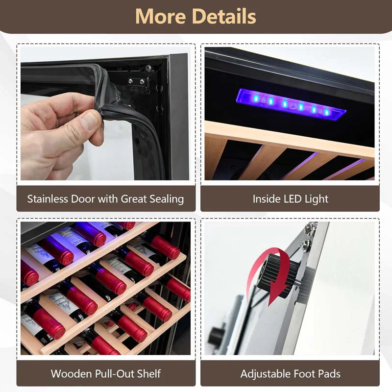 20 Inch 33 Bottles Wine Cooler Refrigerator Built-In or Freestanding Mini Wine Fridge with 2-Layer Tempered Glass Door & Dual Alarm Function