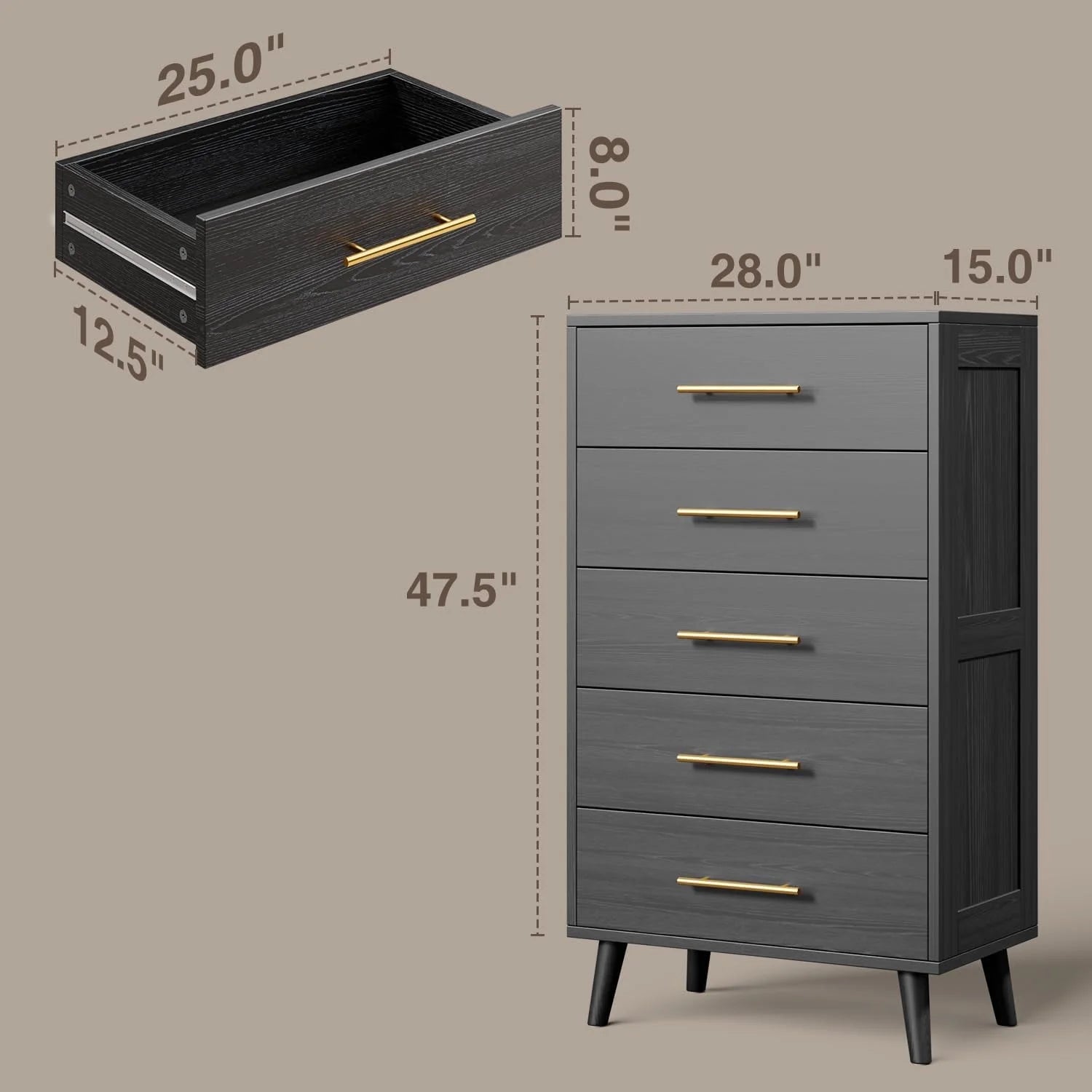 Lofka King Bedroom Furniture Set - Includes One King Bed Frame, Two Nightstands and 2 Dressers for Modern Home Decor