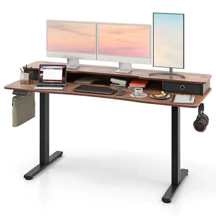 Electric Standing Desk with 2 Drawers, 3 Memory Positions, 63" x 24" Height Adjustable Electric Sit Stand Desk for Home Office Bedroom - Black