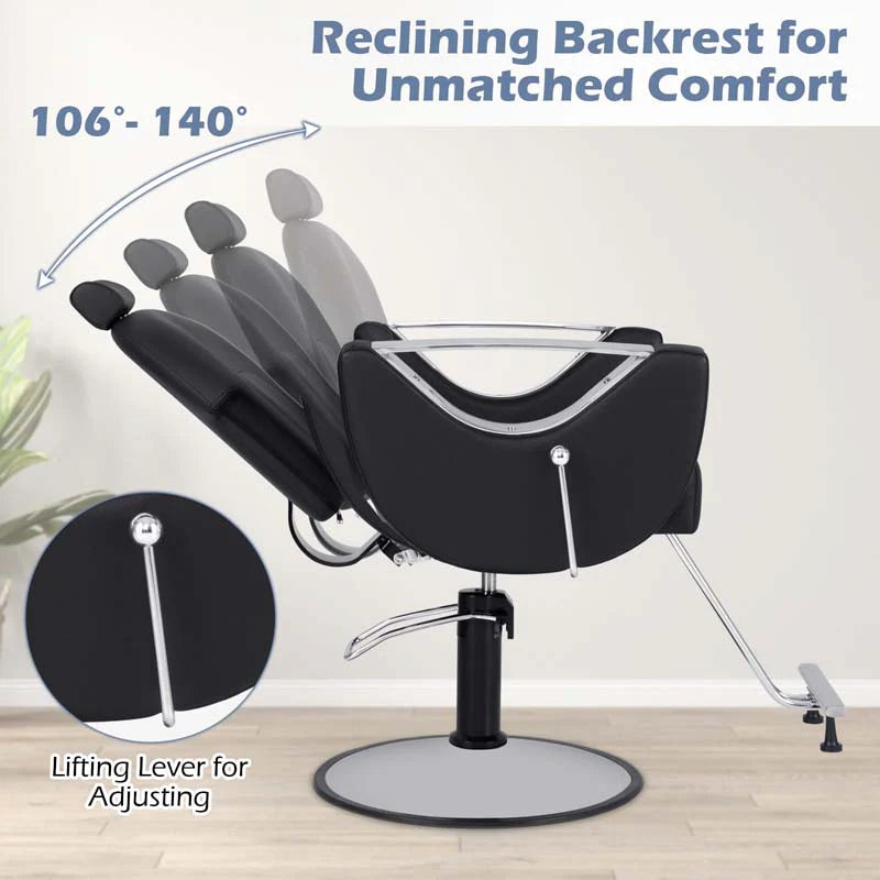 Reclining Barber Chair, 360° Swivel Salon Chair with Heavy Duty Hydraulic Pump, Adjustable Height & Headrest for Hair Styling, Makeup, Tattoo