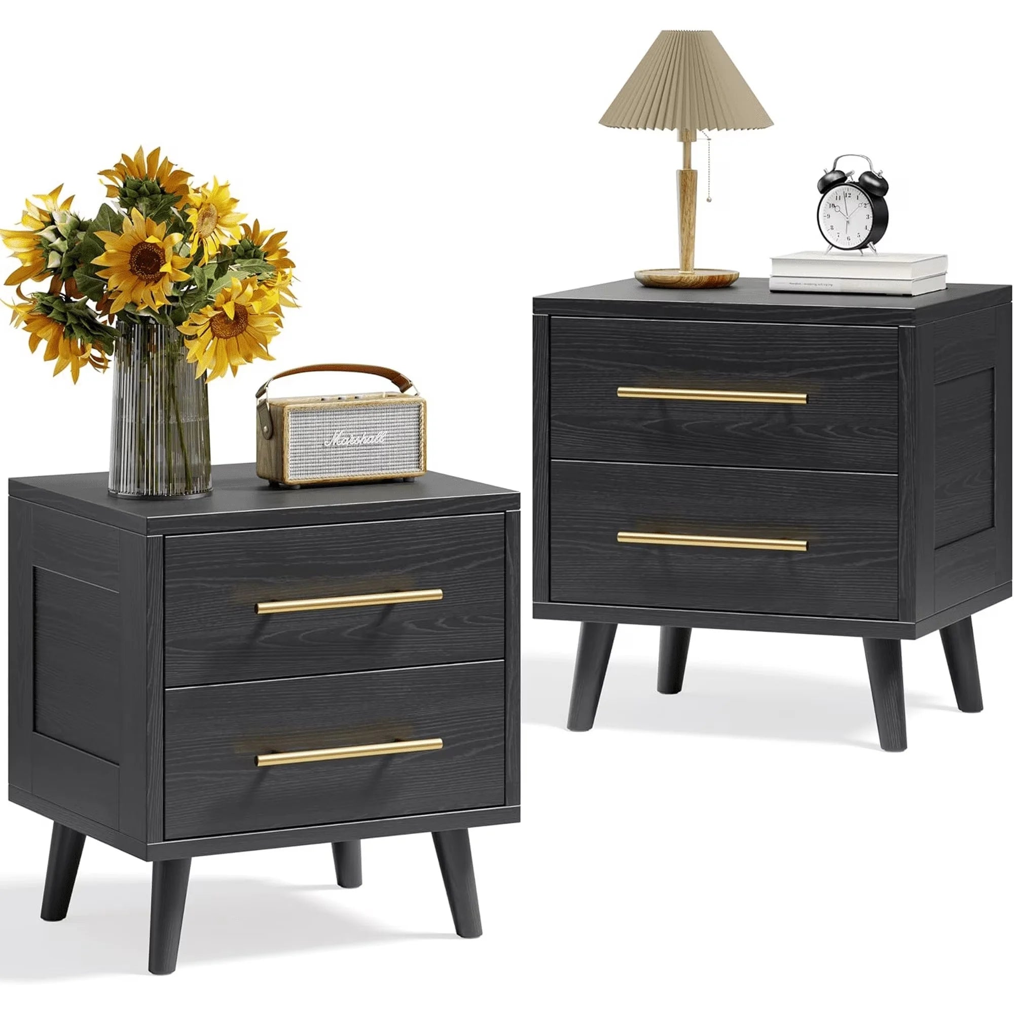 Noelse 3 Piece Bedroom Furniture Set, 6 Drawer Dresser with 2 Nightstands, Modern Wood Storage Organizer with Metal Handles for Bedroom, Living Room, Black
