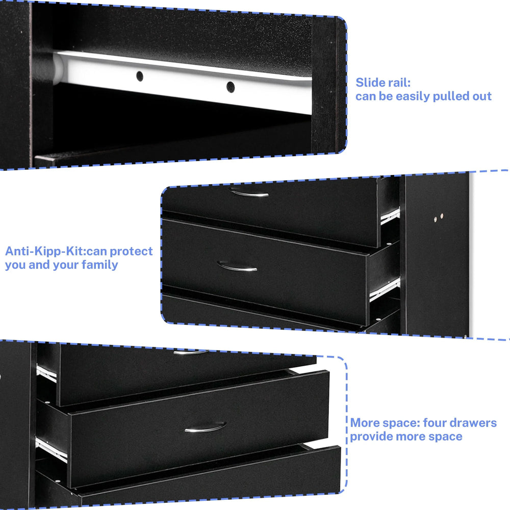 Segmart Black Chest of 4 Drawers, Wood Bedroom Furniture Chest Cabinet with Metal Handles for Kids Room