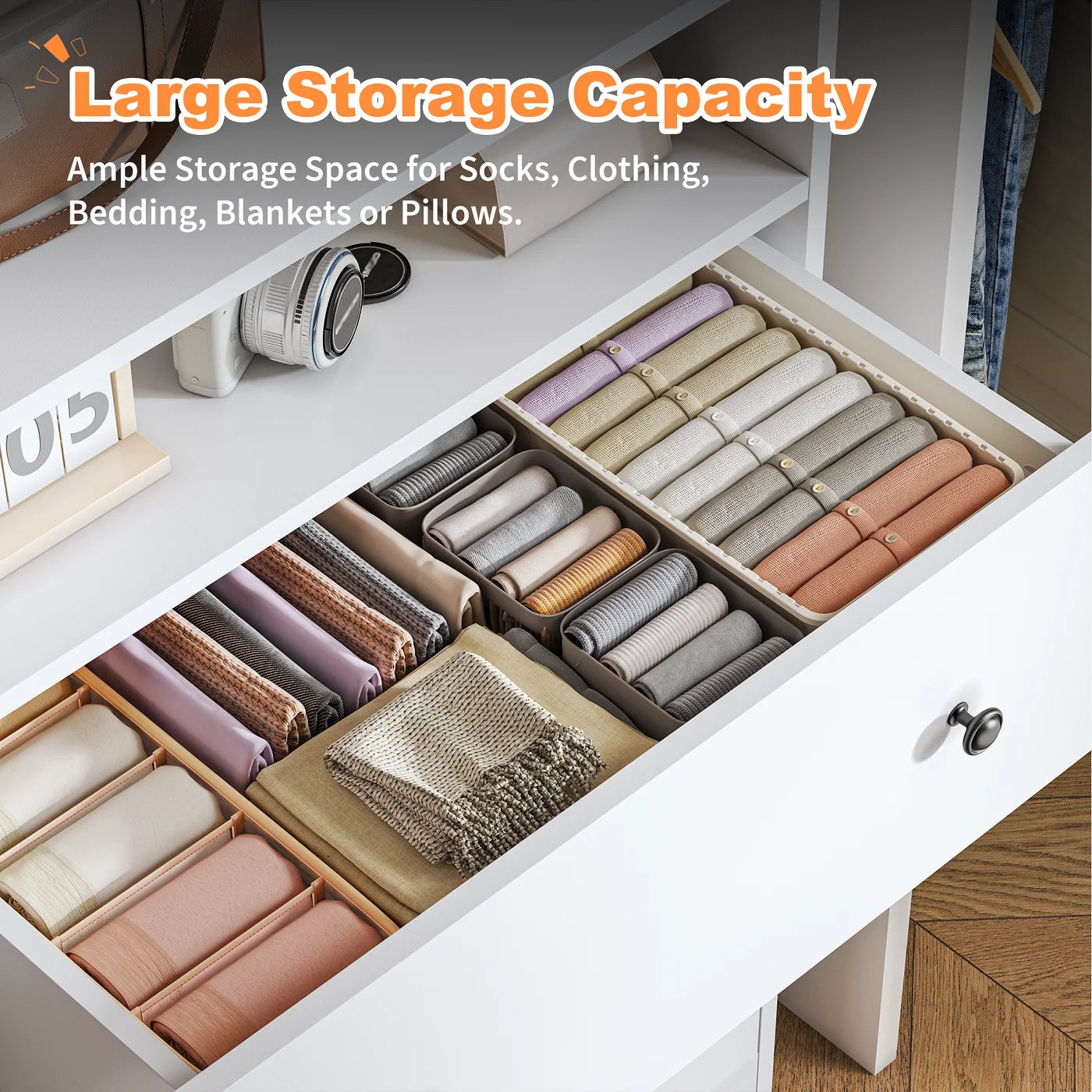 4 - Drawer Black Wood Dresser with LED Lights, Modern Chest of Drawers for Bedroom, Living Room