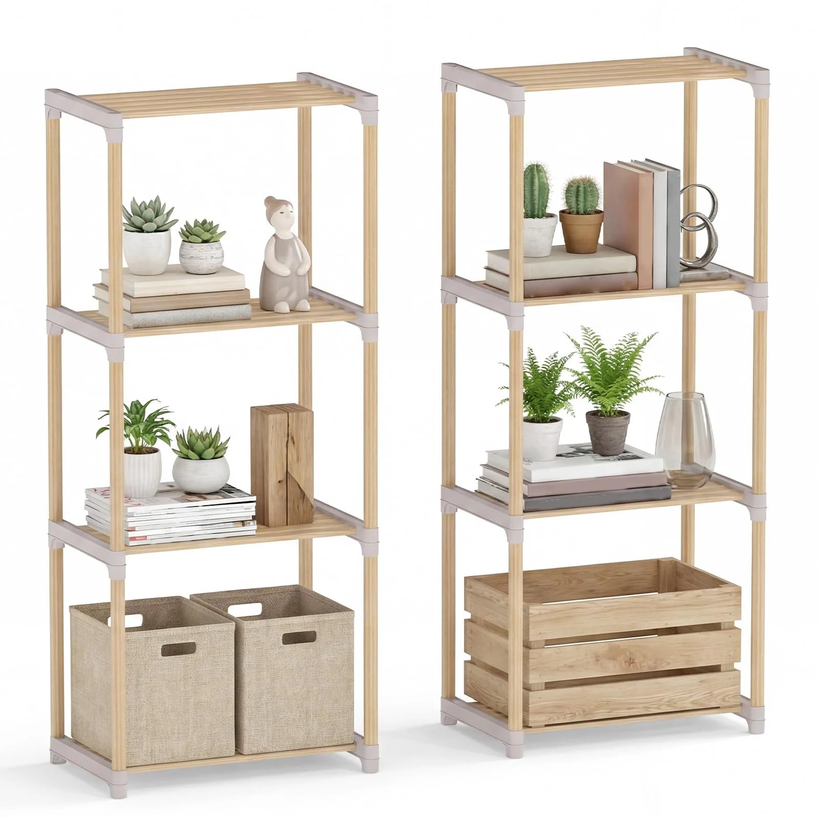 Tangkula 4/5-Tier Solid Wood Bookshelf for Home Office