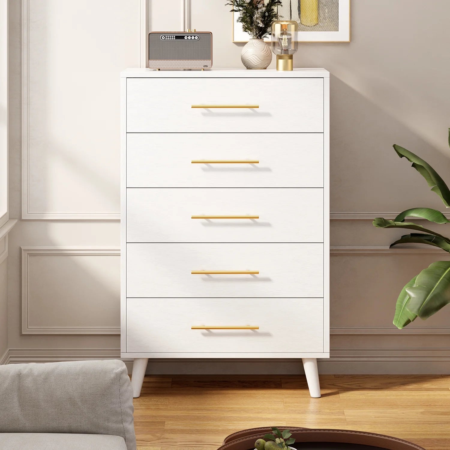 Bedroom Furniture Set - Includes Queen Bed Frame, Nightstands Set of 2, 5 - Drawer Dresser & Double Wide 6 - Drawer Dresser - Modern Storage Solution for Stylish Home Decor, Black