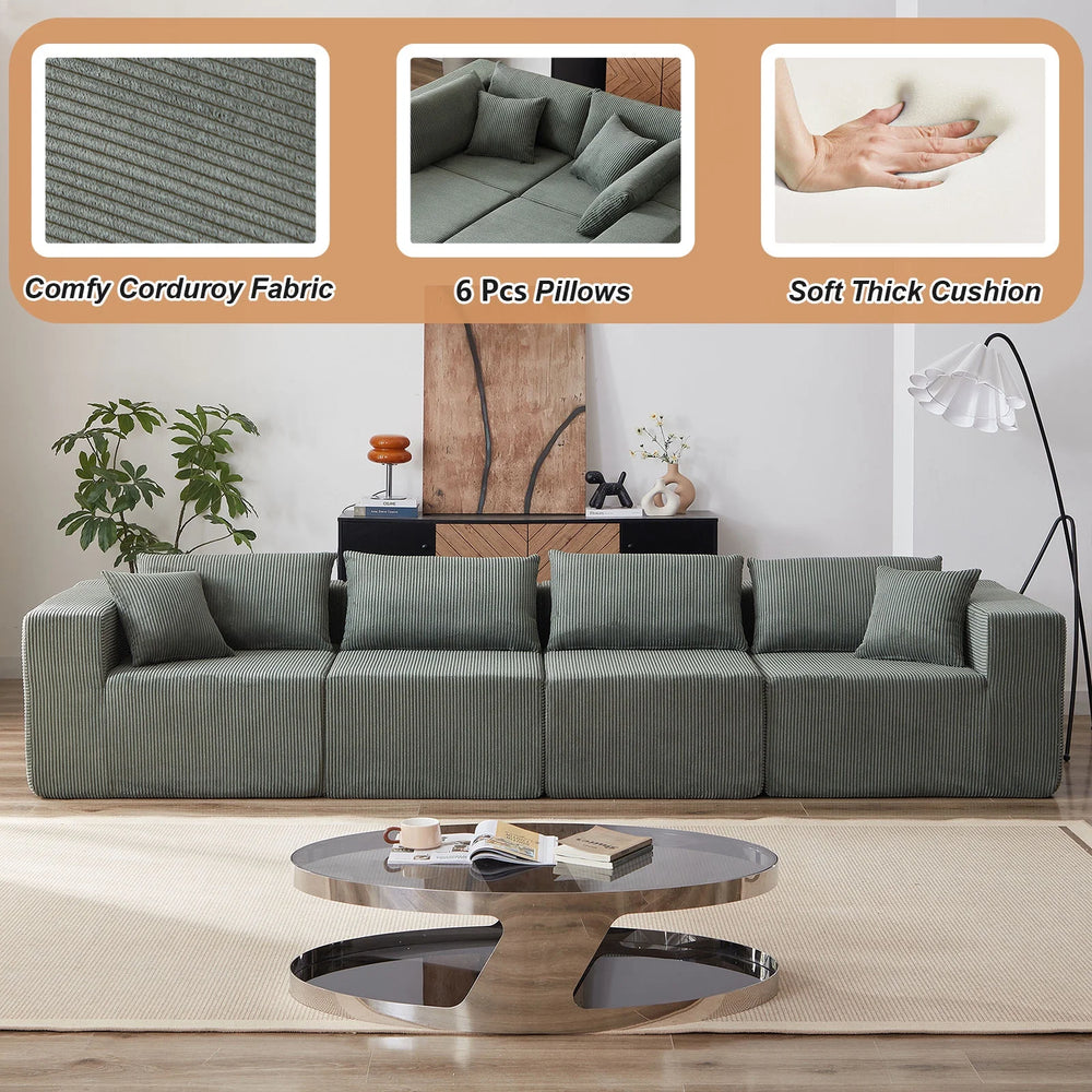 104 - Inch Corduroy Modular L Shaped Sectional Sofa, Luxury Floor Couch Set, Upholstered Indoor Furniture, Foam - Filled Compressed Sofa for Living Room, Bedroom, 4 PC Free Combination ?