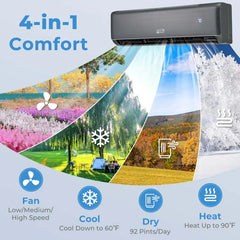 22,000 BTU Wifi Enabled Mini Split Air Conditioner and Heater, 21 SEER2 208-230V Inverter Split AC Unit with Heat Pump