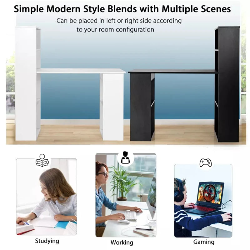 48" Computer Desk with 6-Tier Storage Shelves, 3-in-1 Reversible Writing Desk w/ Bookshelf & CPU Stand, Space-Saving Home Office Workstation